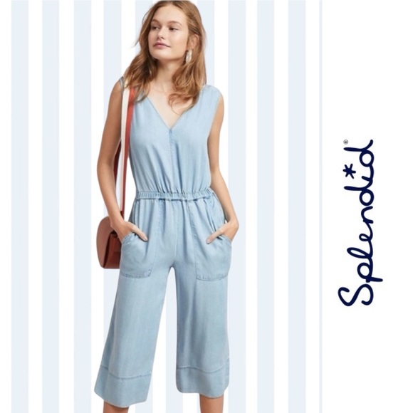 Splendid Denim Sleeveless Jumpsuit In Light Wash, Size M, MSRP‎ $158 - Picture 1 of 7